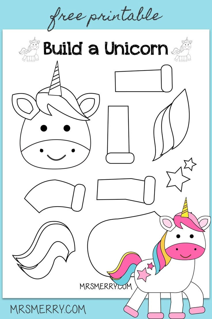 Free Kids Printable Build A Unicorn Template Mrs Merry