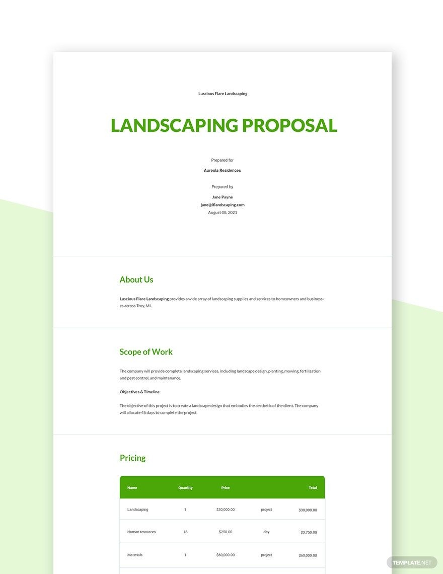 Free Landscaping Proposal Templates Editable And Printable