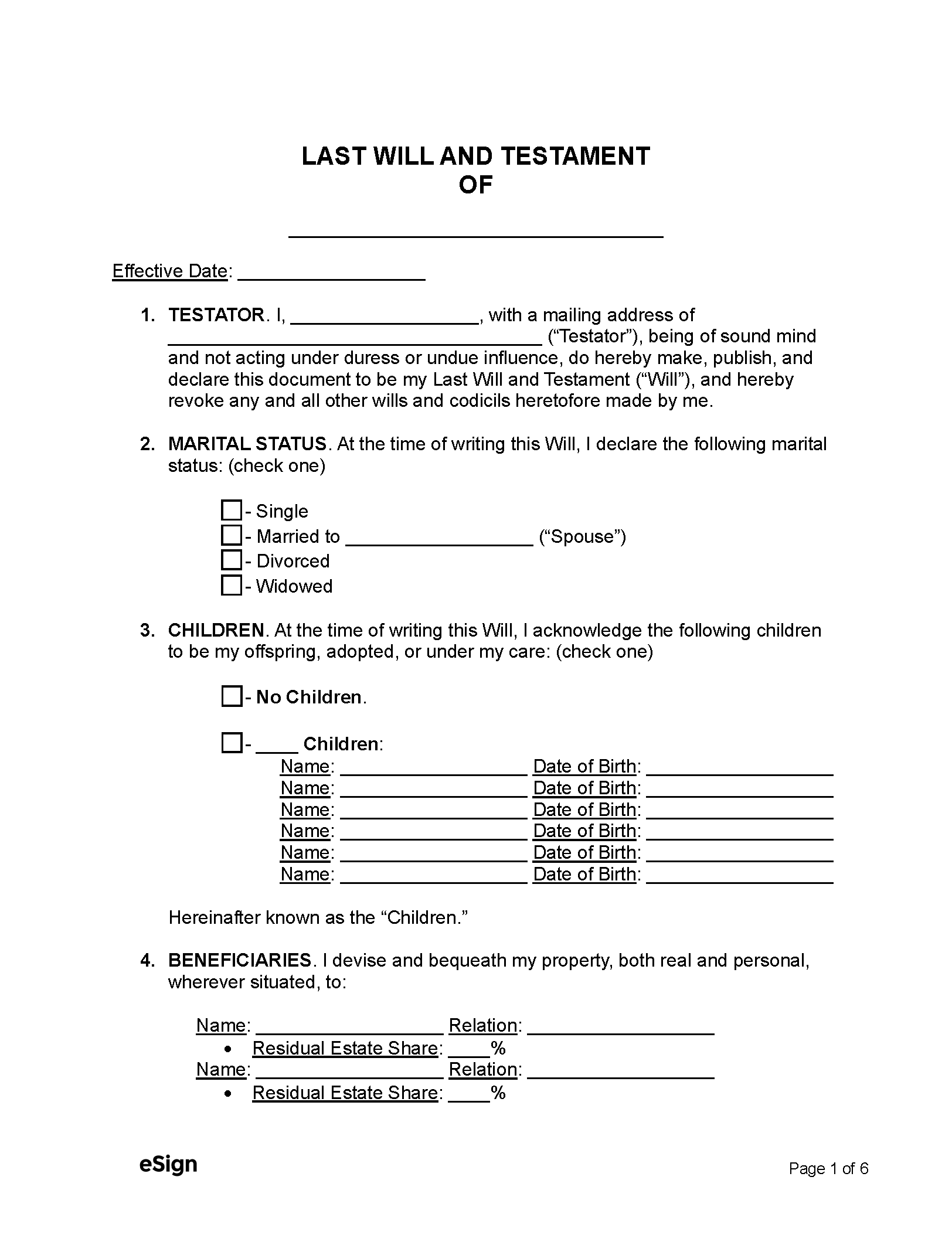 Free Last Will And Testament Template Templates 2 PDF Word