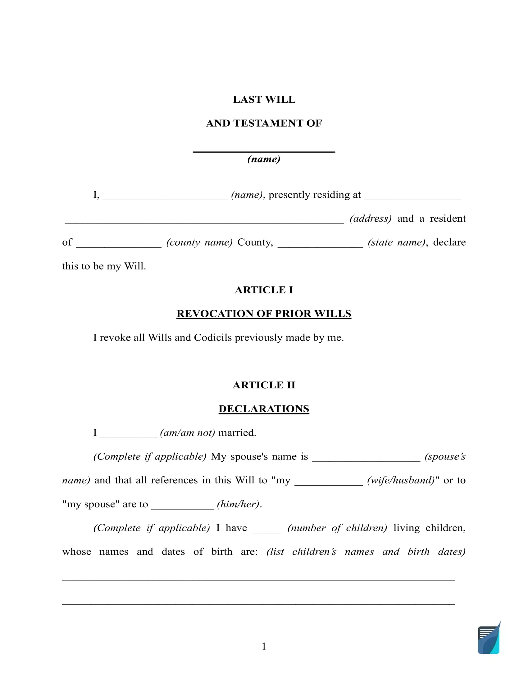 Free Last Will And Testament Template Will Forms In PDF And DOC Free Last Will And Testament Template Will Forms In PDF And DOC