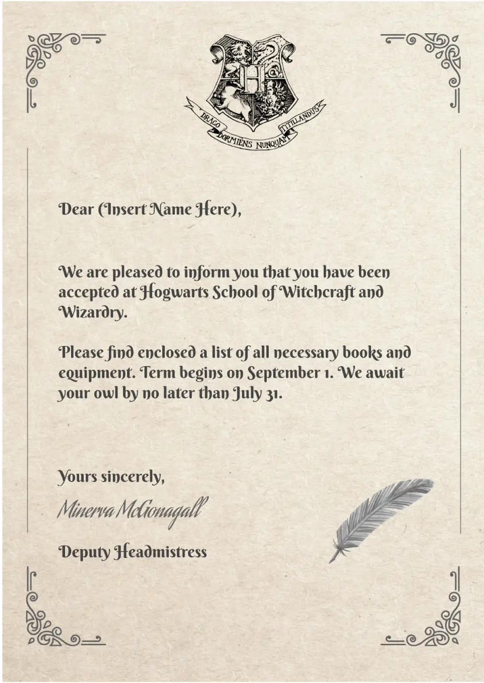 Free Letter From Hogwarts Template For Google Docs