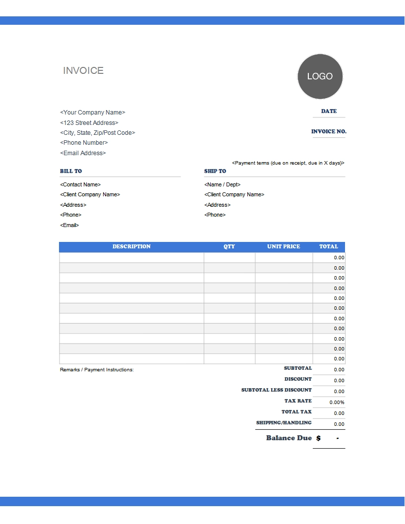 Printable Word Document Invoice Template