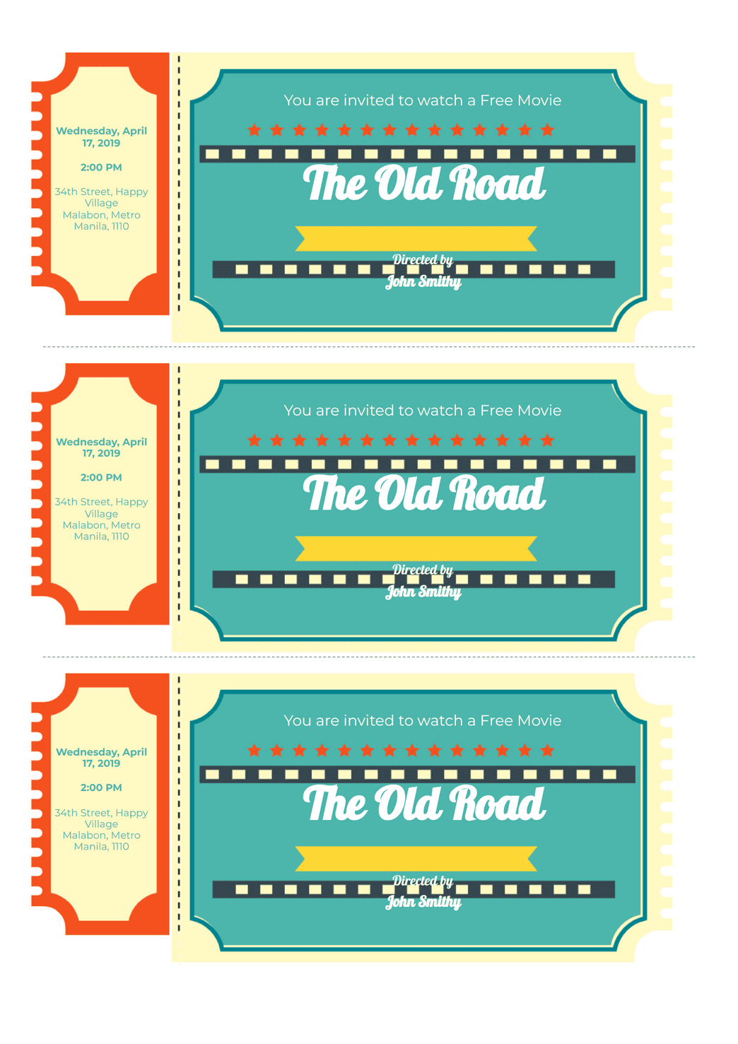 Free Movie Ticket Template PDF Templates Jotform