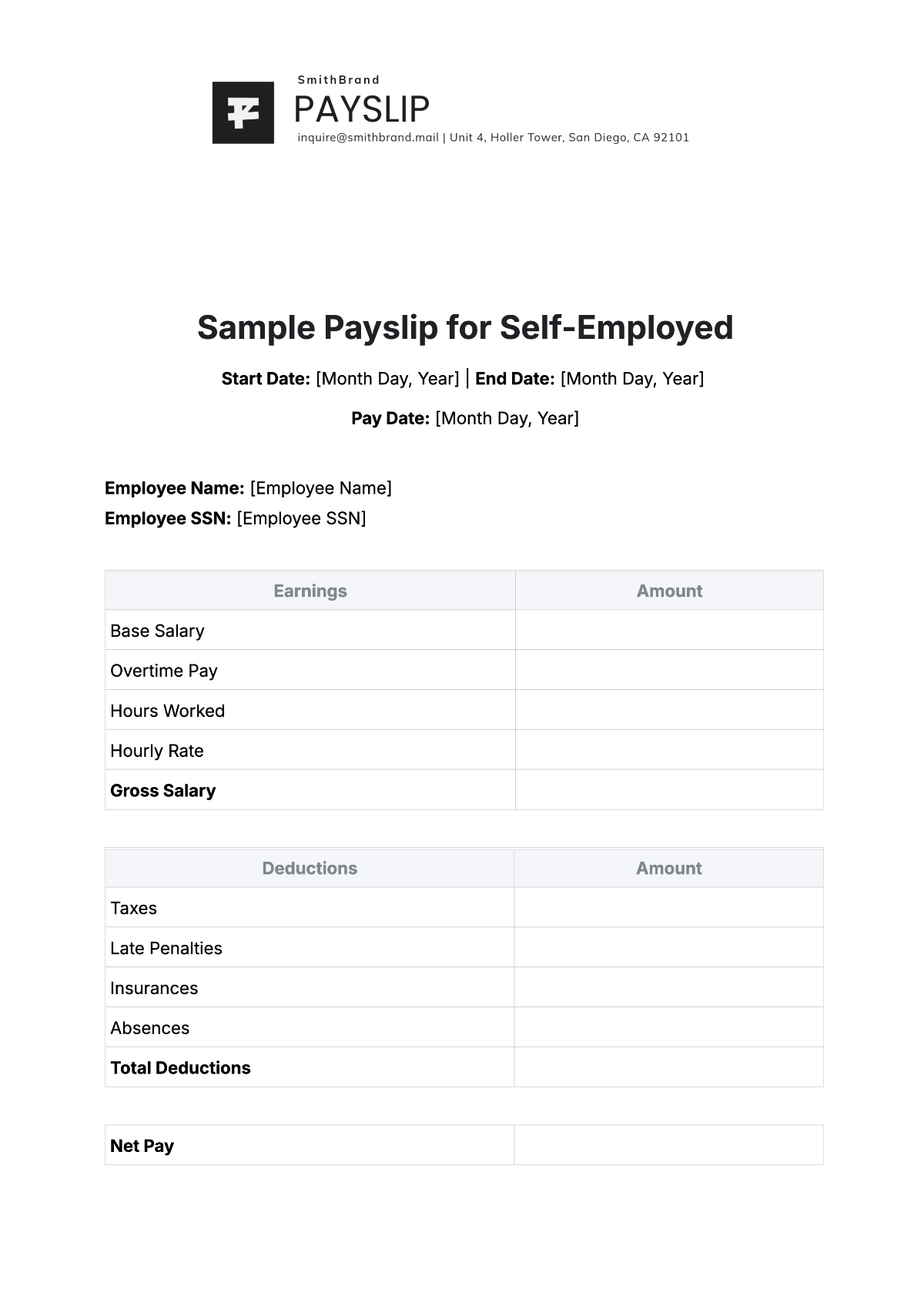 Word Document Printable Payslip Template