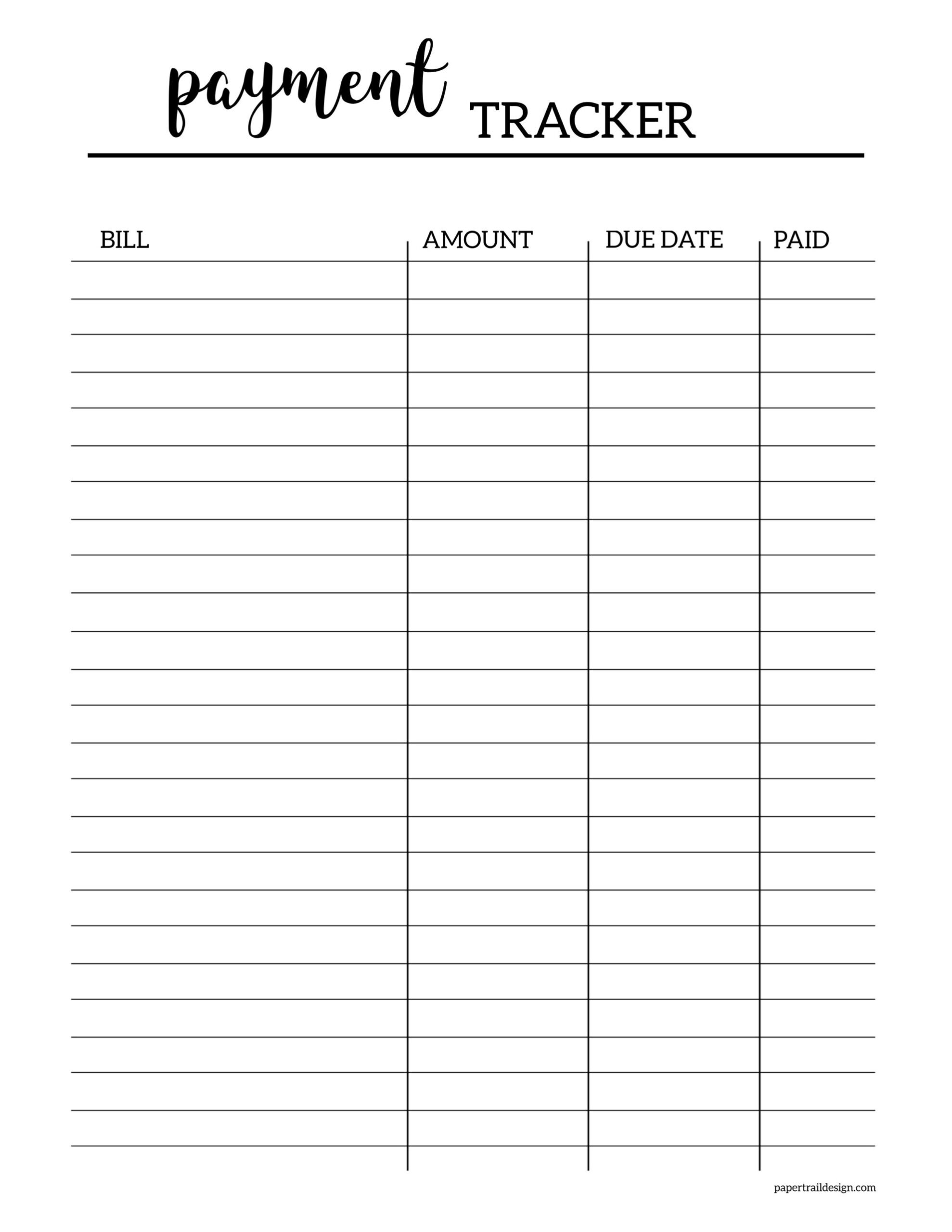 Printable Bill Tracker Template
