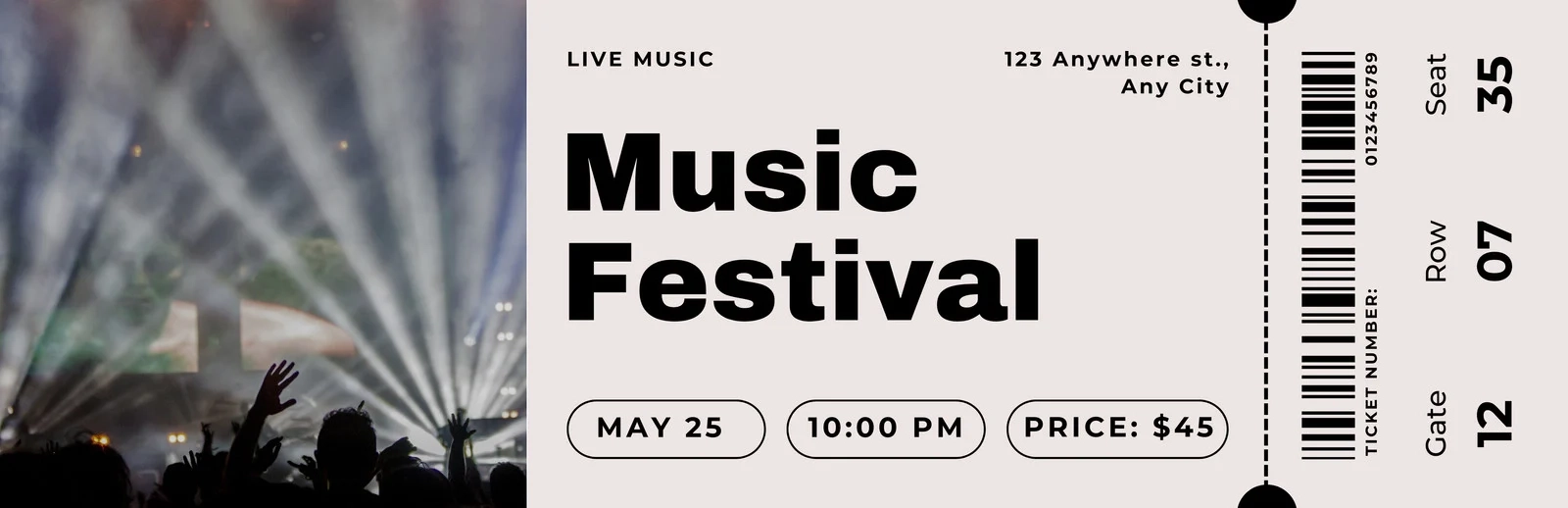 Printable Fake Concert Ticket Template