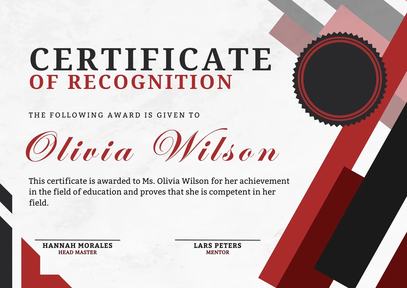 Free Printable Recognition Certificate Template
