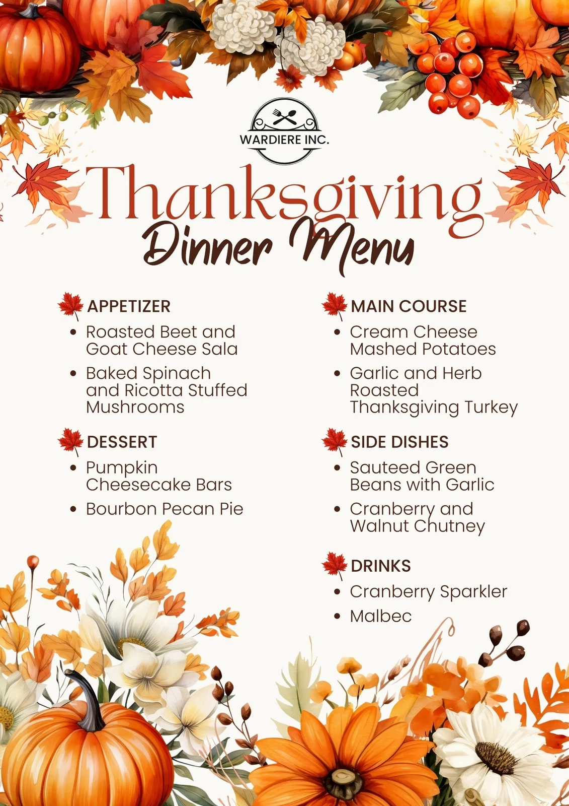 Free Printable Customizable Thanksgiving Menu Templates Canva