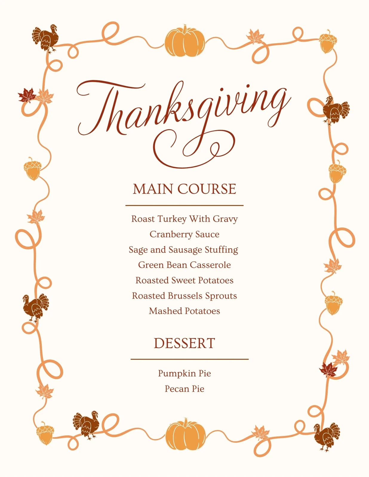 Free Printable Thanksgiving Menu Template