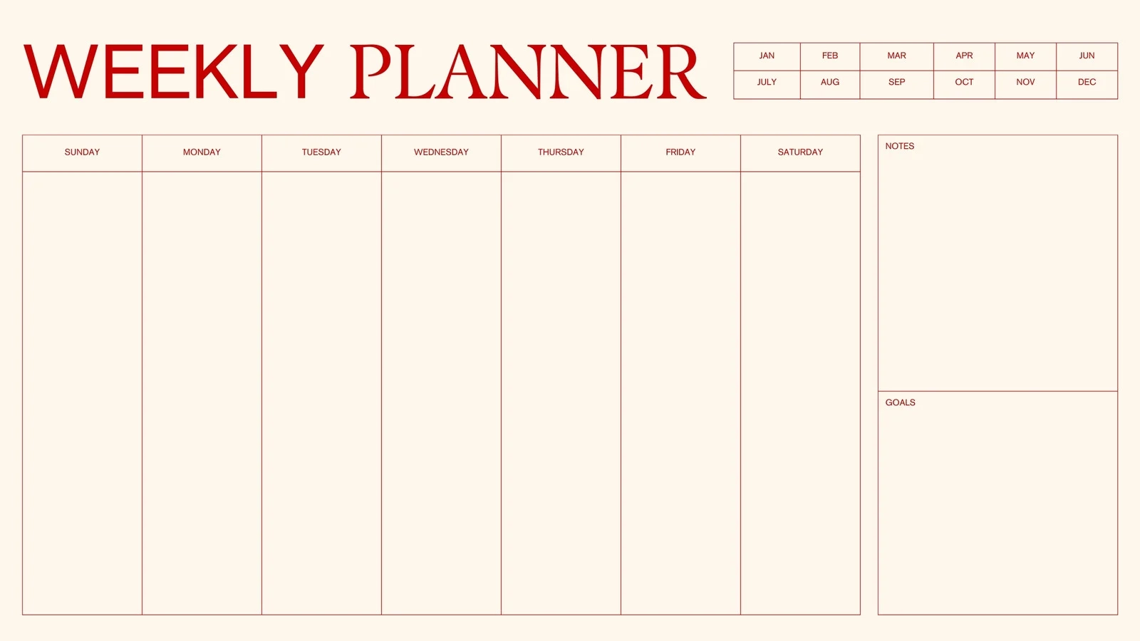 Printable Blank Weekly Calendar Template