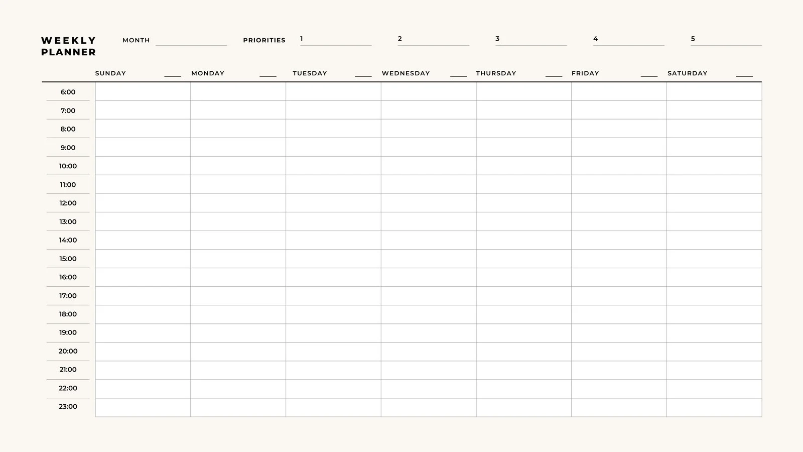 Week Calendar Template Printable