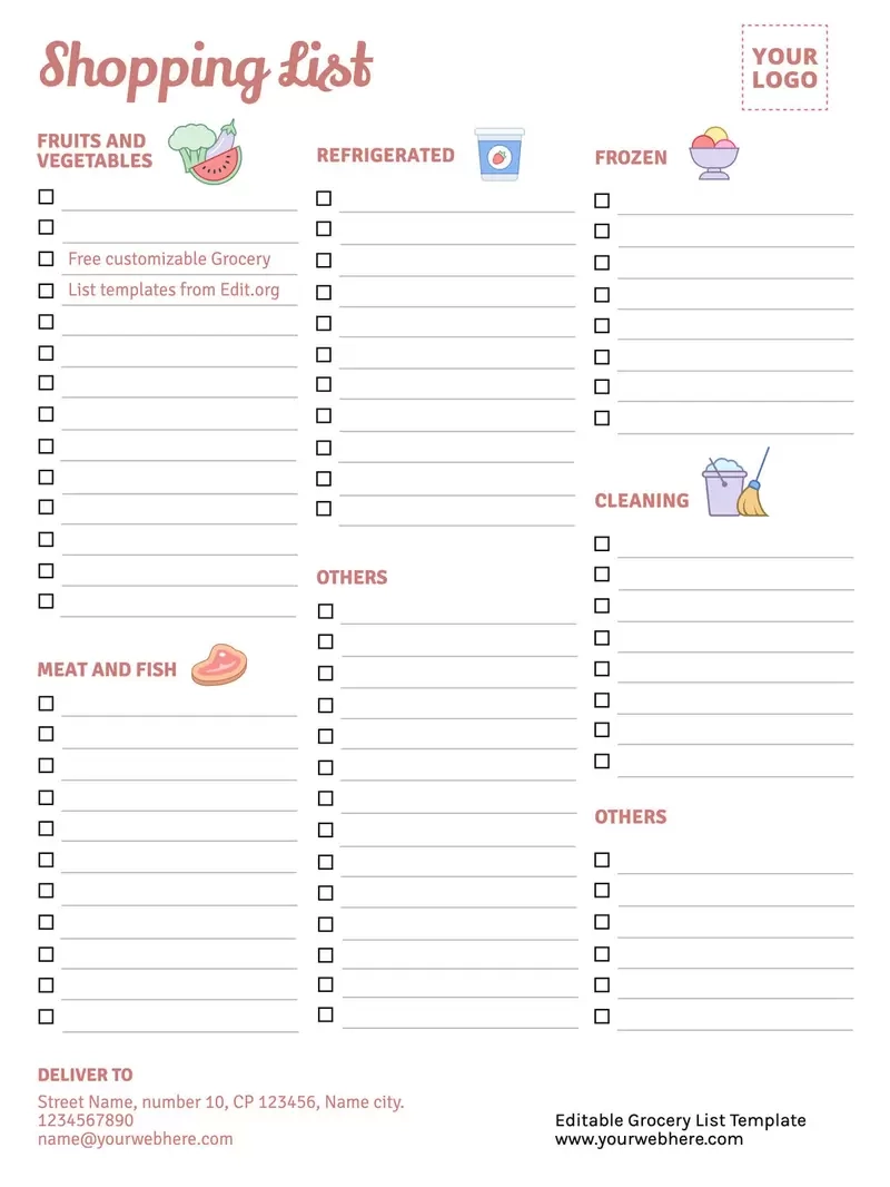 Printable Grocery List Template Word