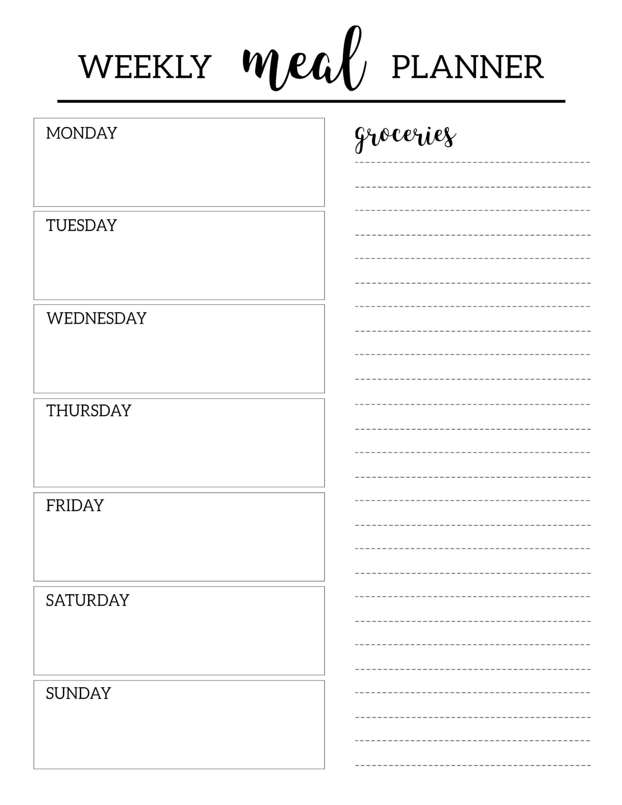 Printable Weekly Dinner Menu Template