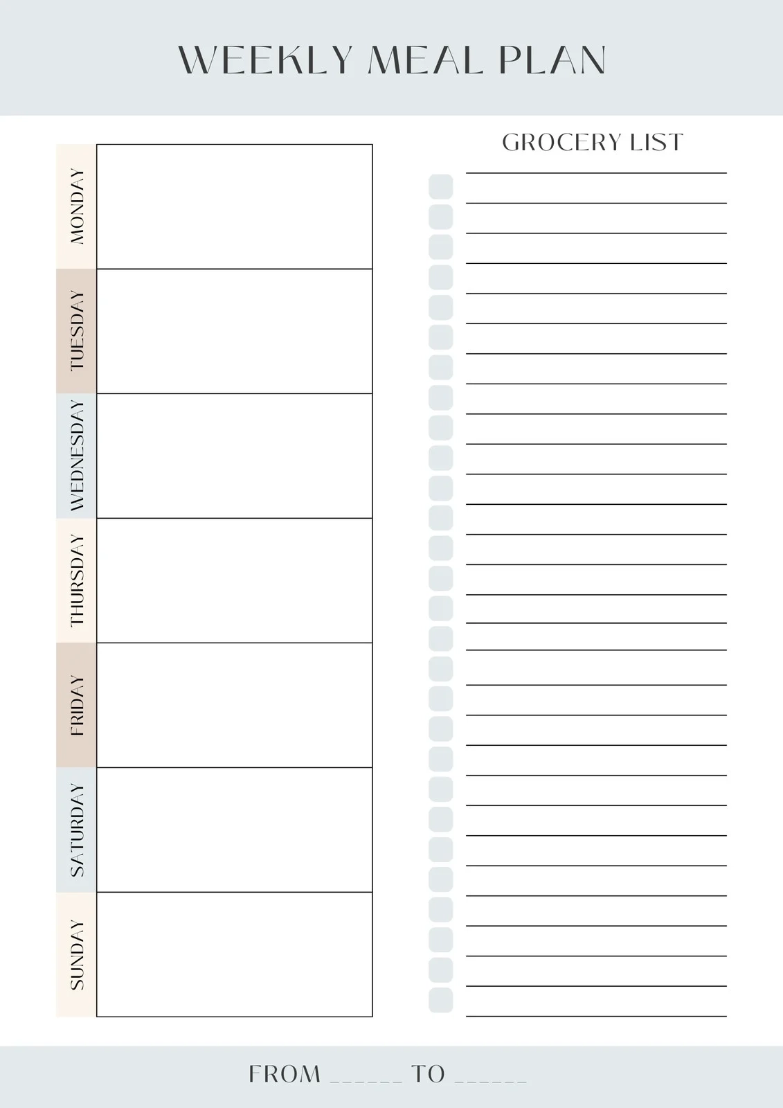 Weekly Menu Template Printable