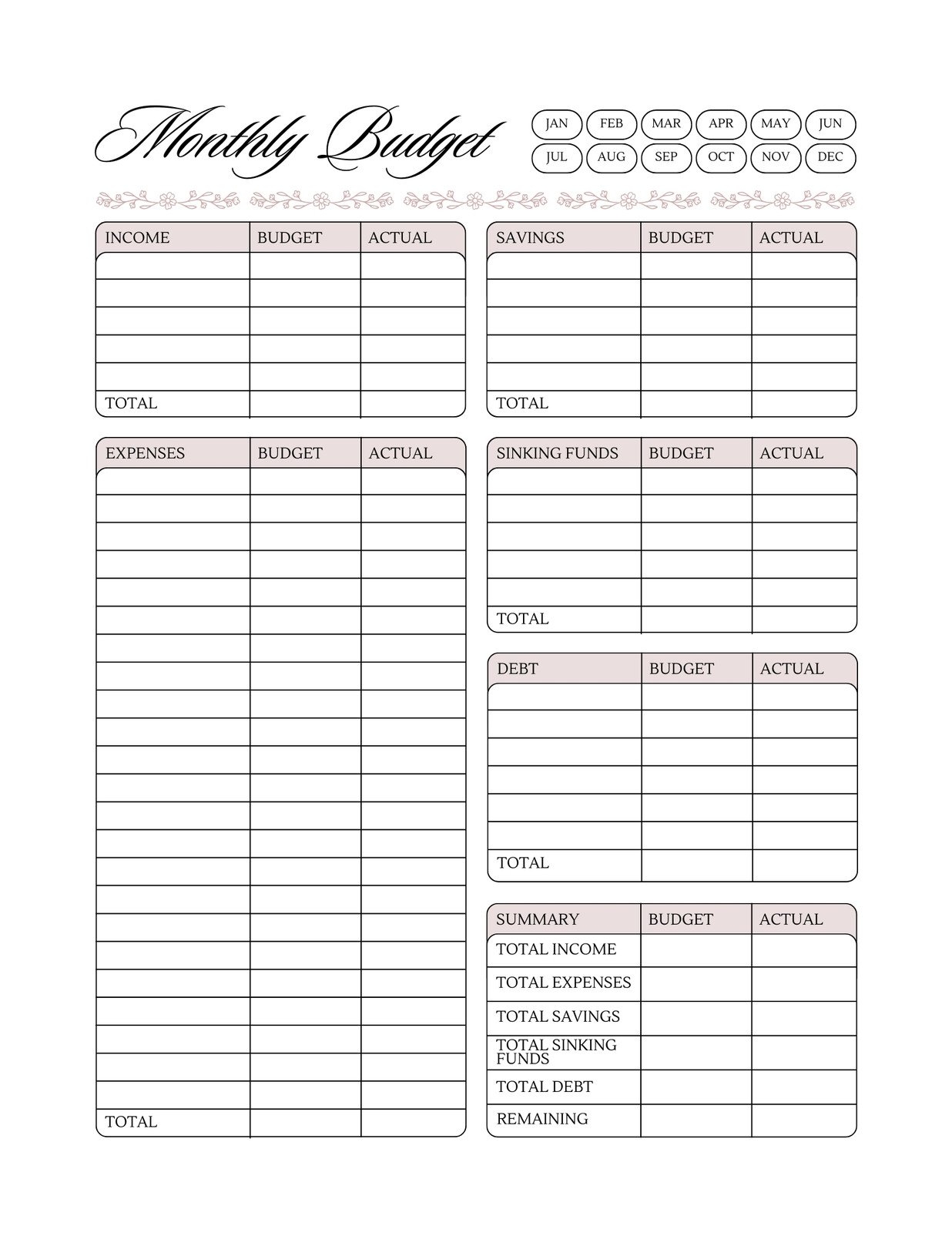 Free Monthly Budget Template Printable