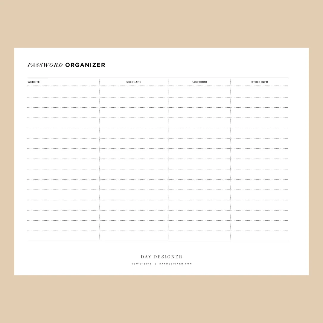 Free Printable Password Template