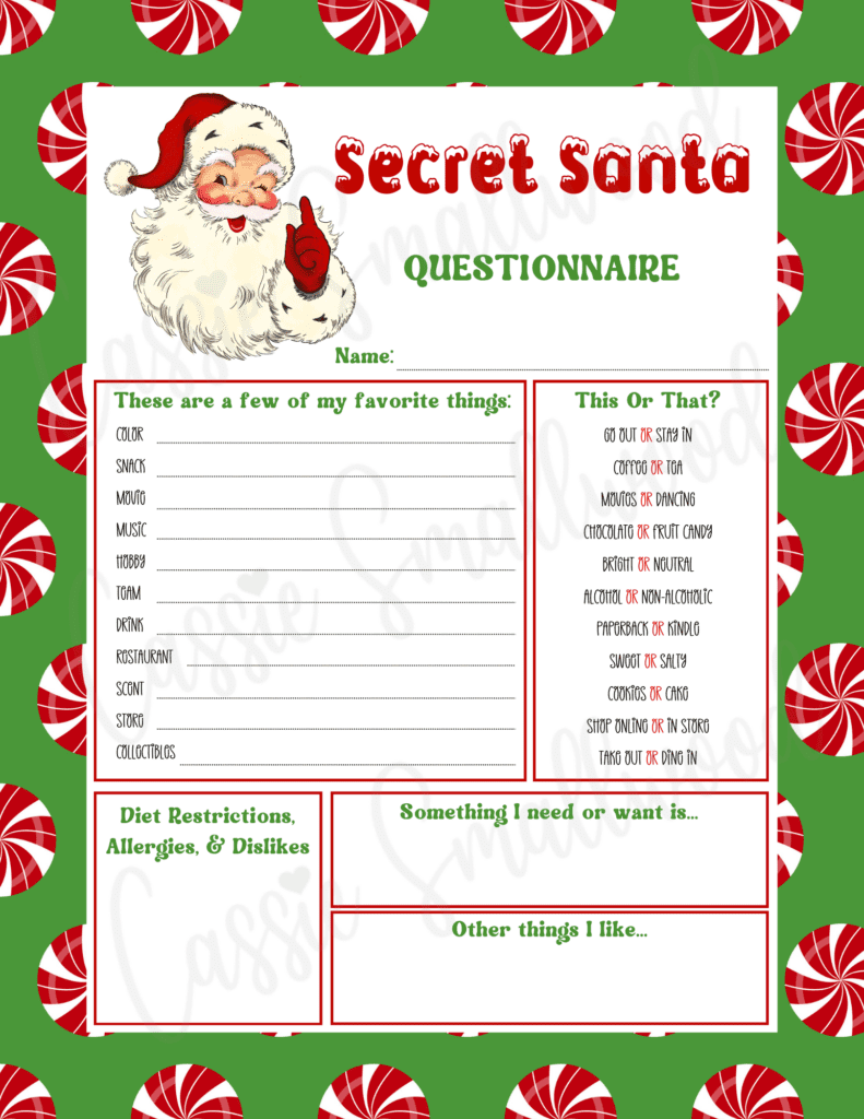 Work Printable Secret Santa Template Free