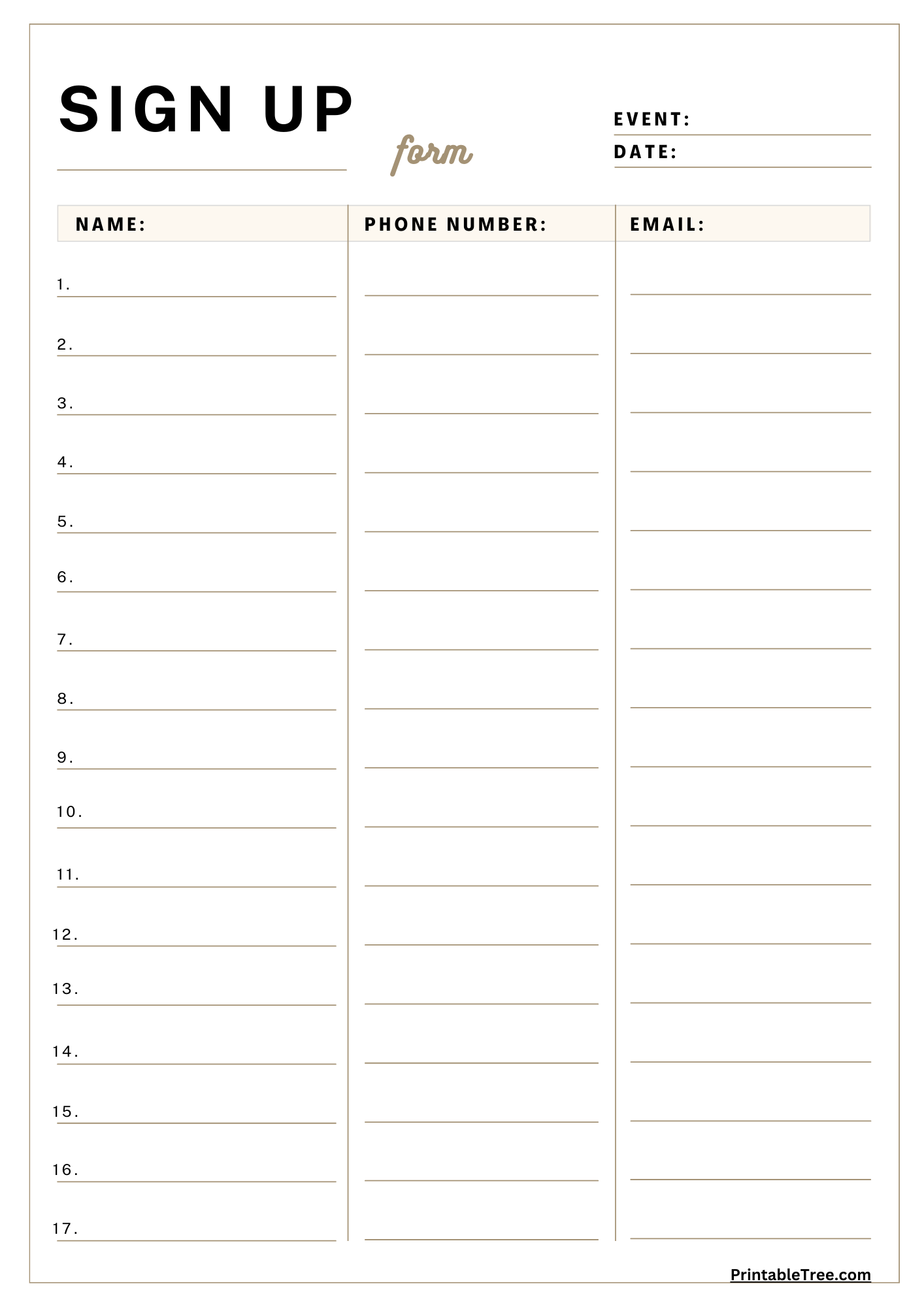 Free Printable Sign Up Sheet Template Word