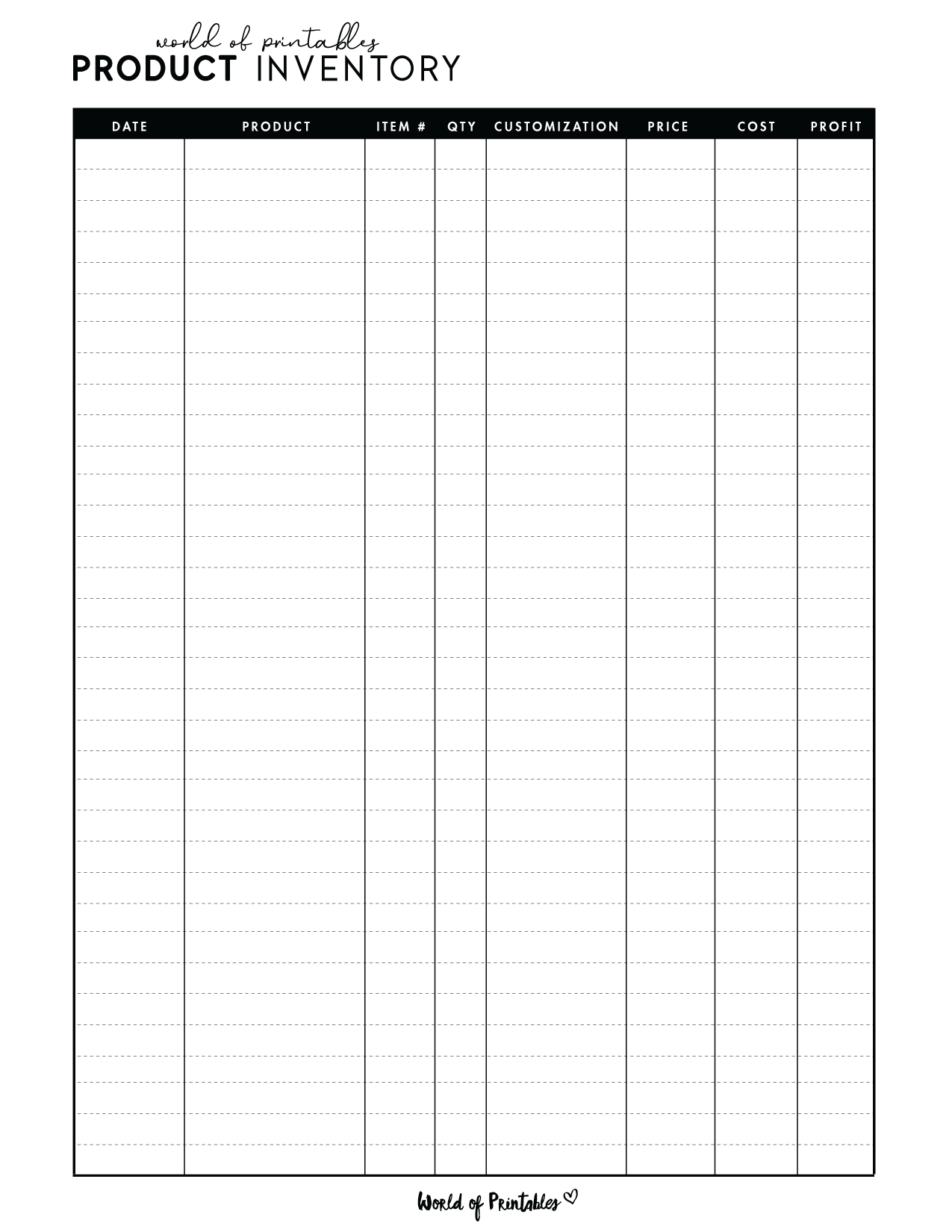 Printable Inventory List Template