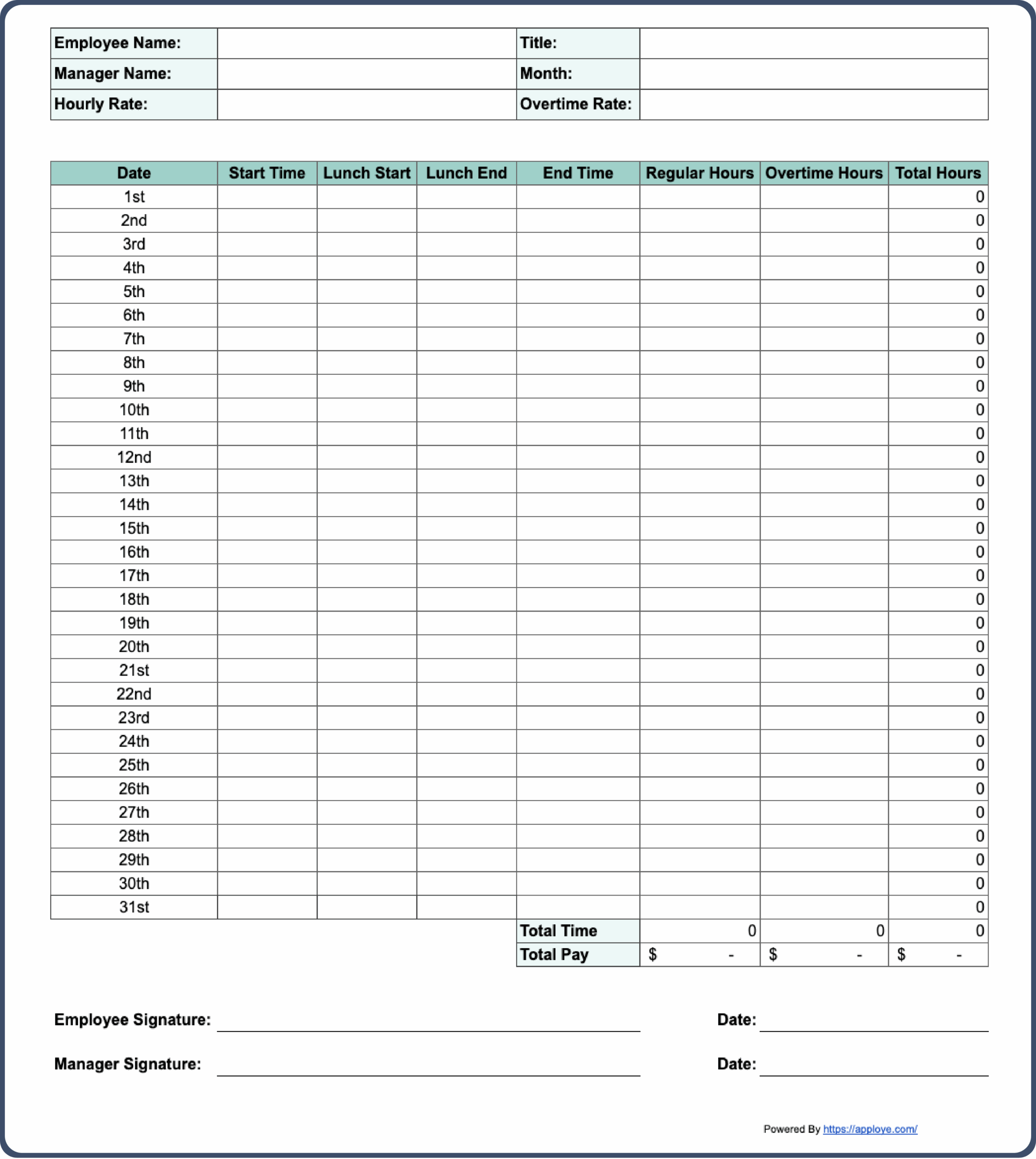 Free Printable Timesheet Templates Excel Word PDF