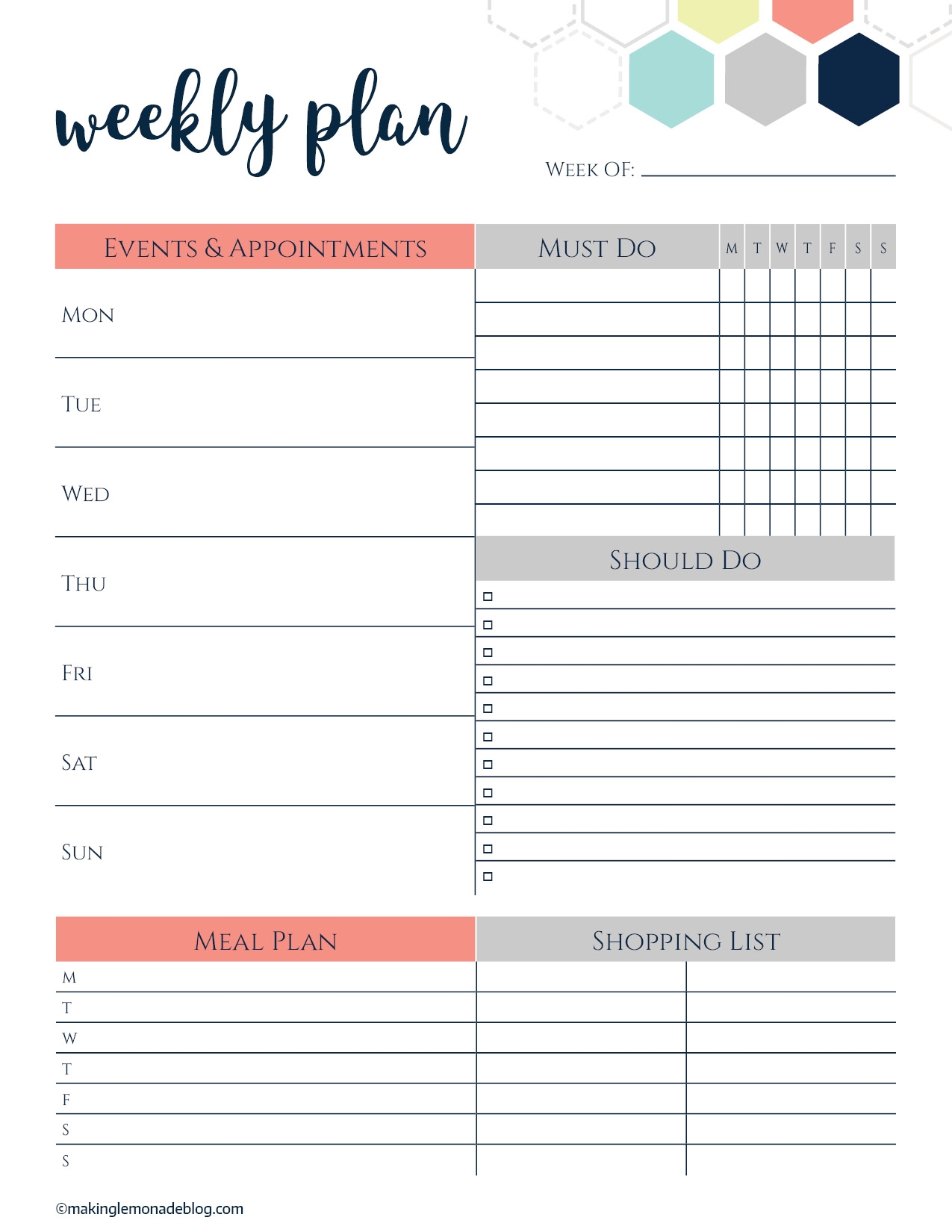 Weekly Planner Template Printable Free