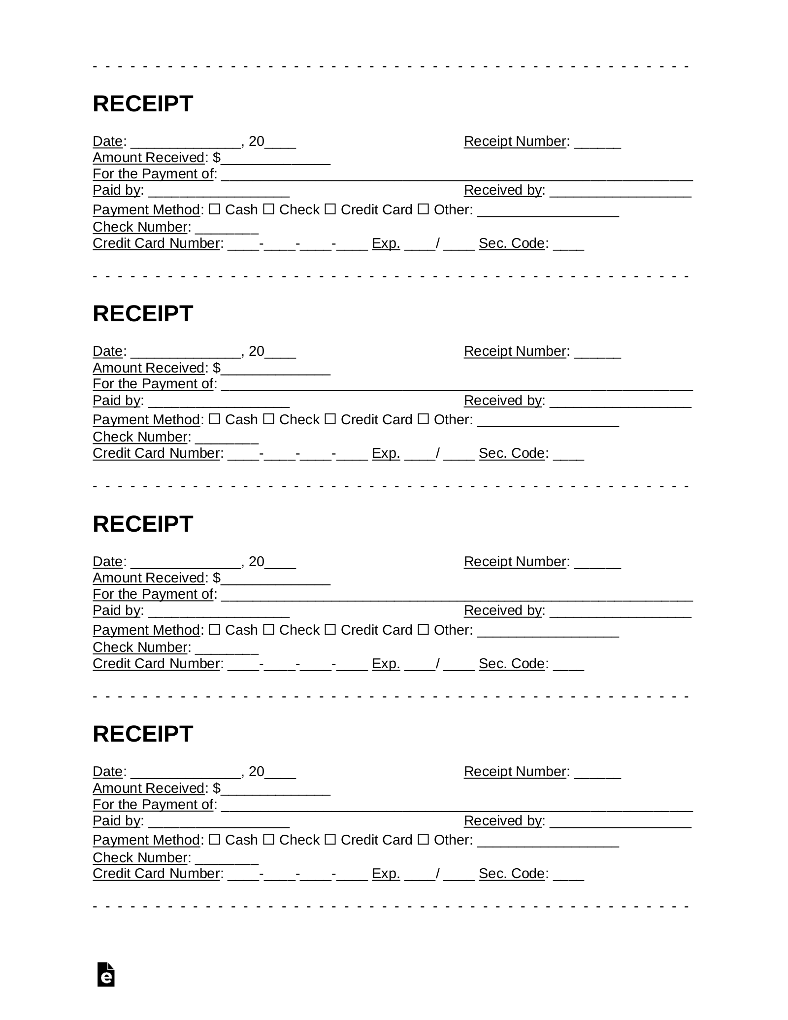 Printable Blank Receipt Template