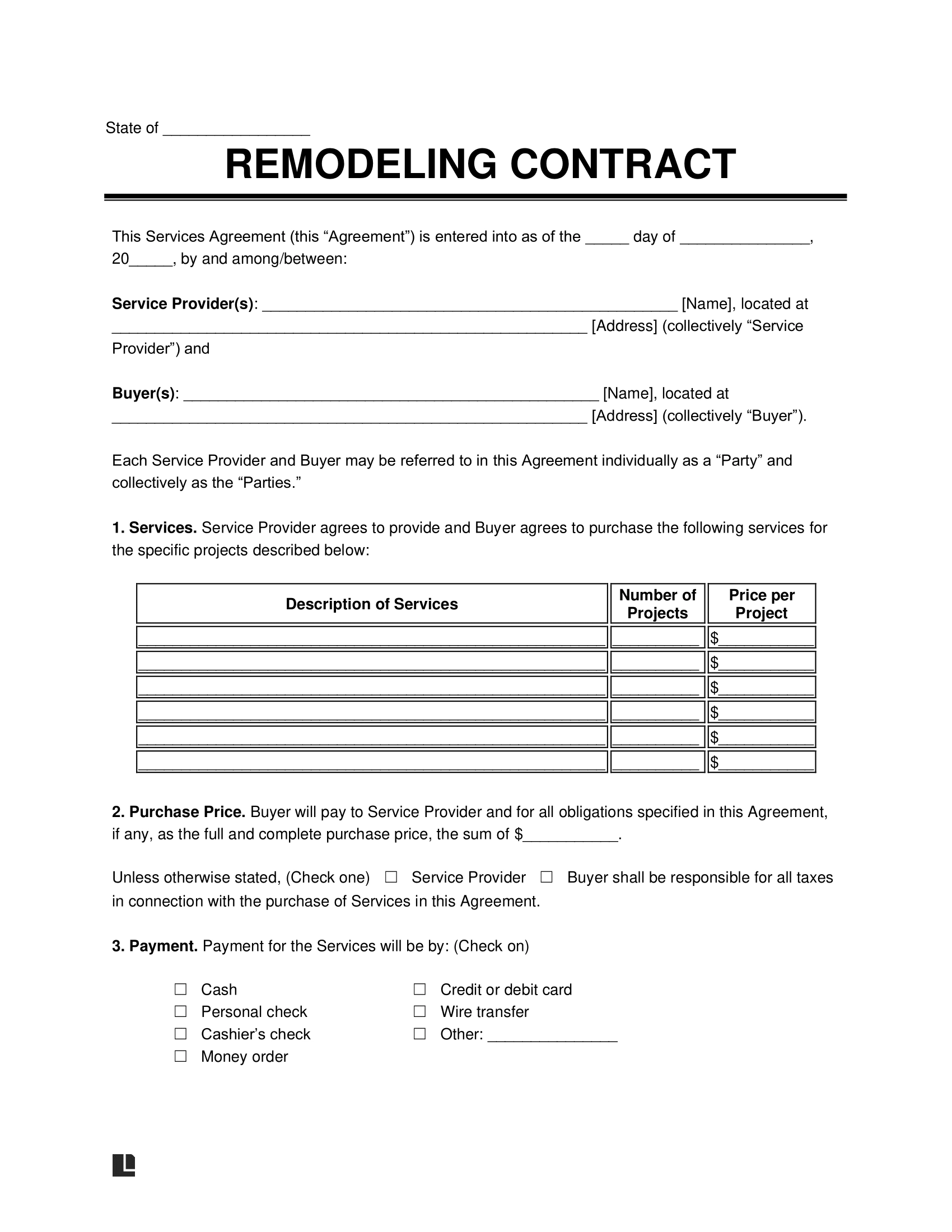 Free Remodeling Contract Template PDF amp Word