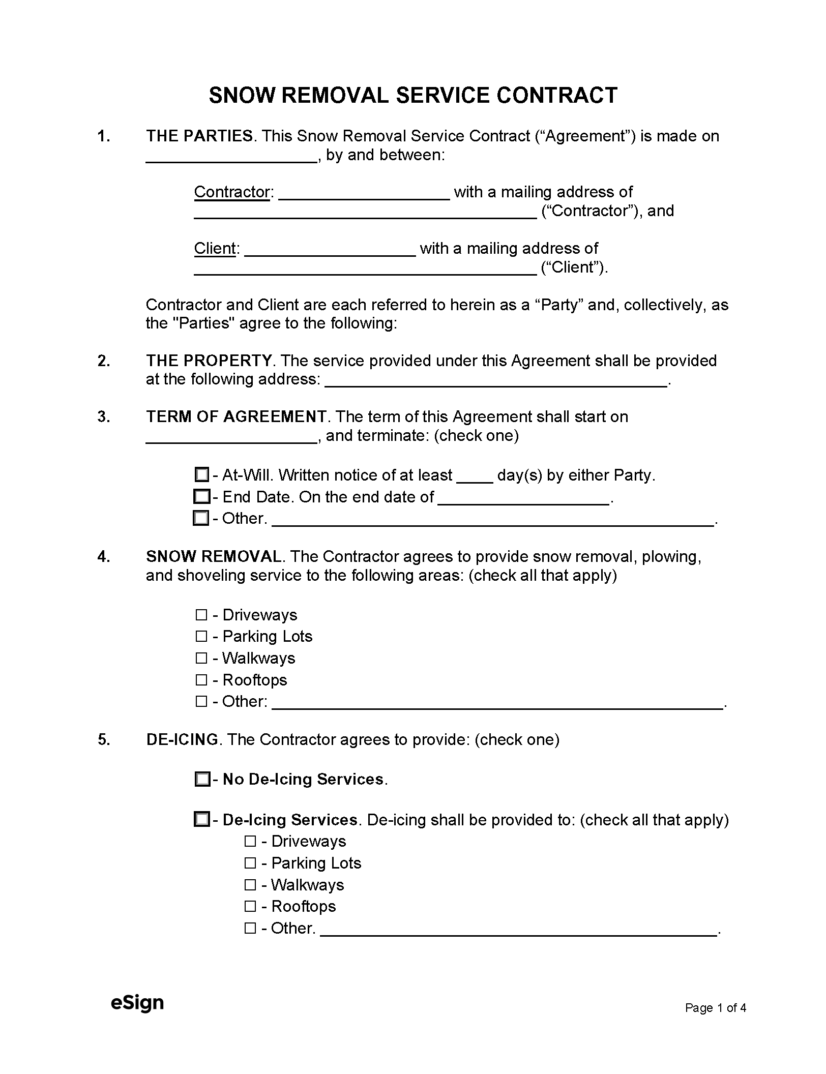 Free Printable Service Contract Template