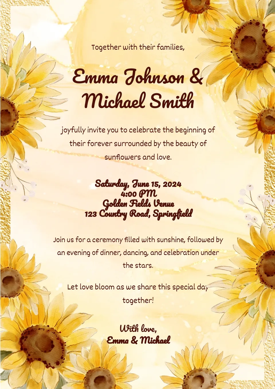 Free Printable Sunflower Wedding Invitation Templates