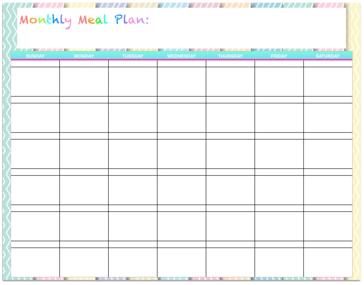 Free Printable Monthly Menu Template