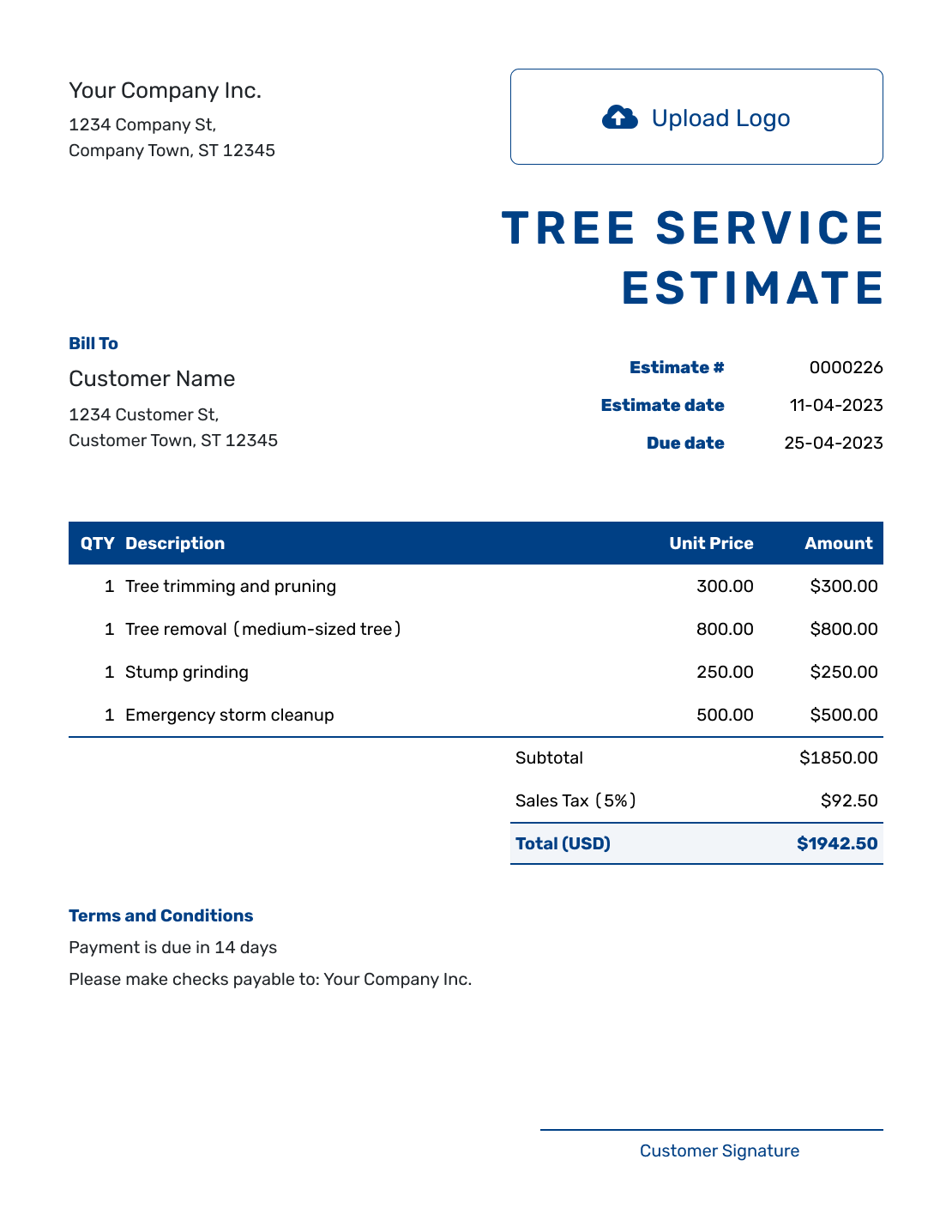 Free Tree Service Estimate Template Docelf