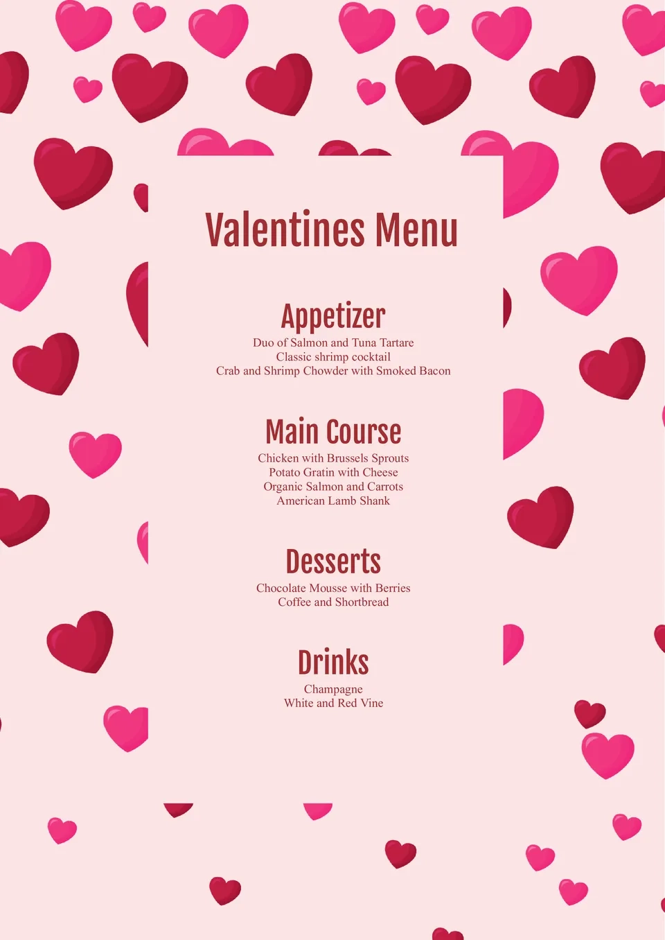 Free Valentines Menu Template For Google Docs