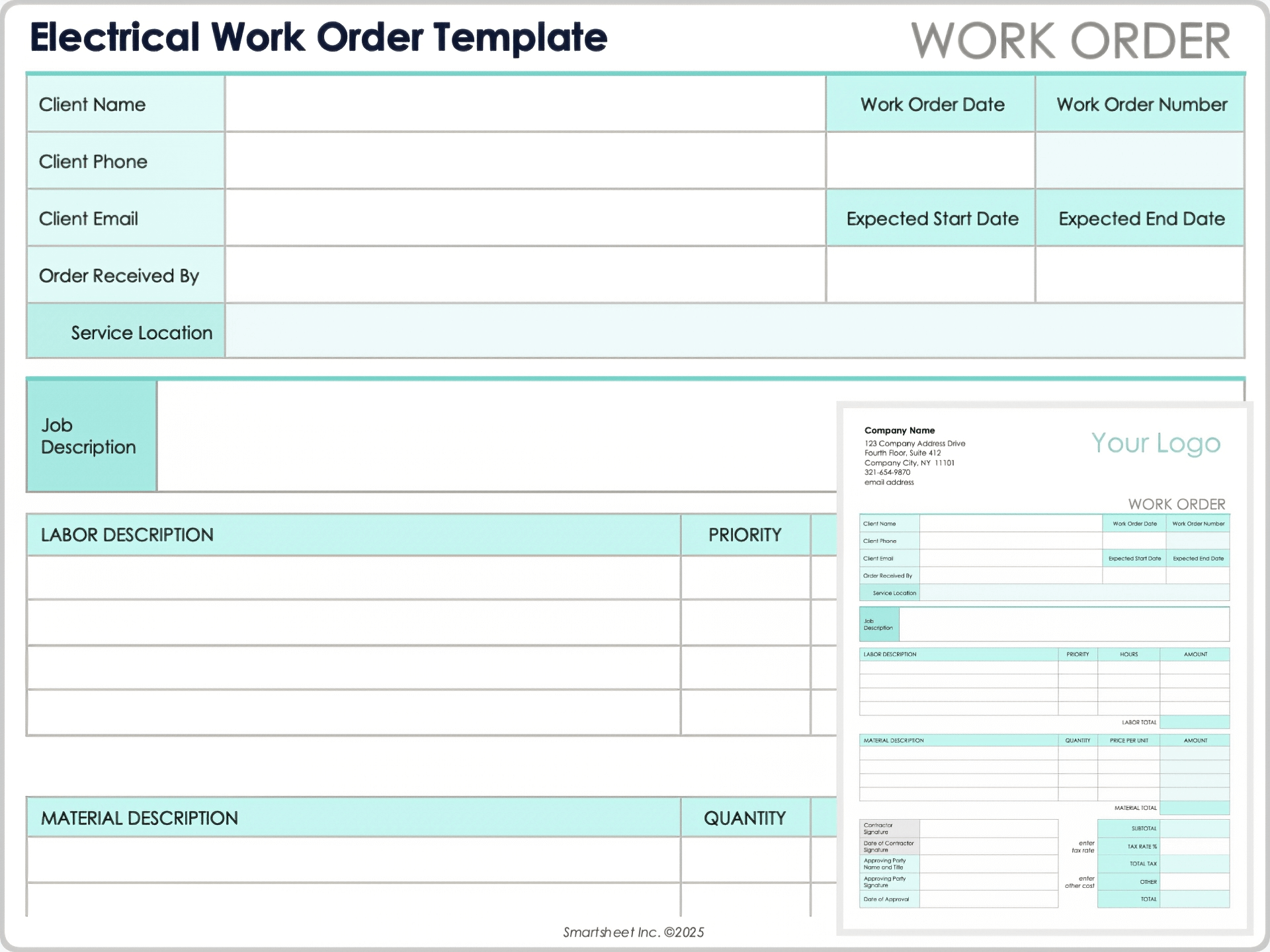 Work Order Template Printable