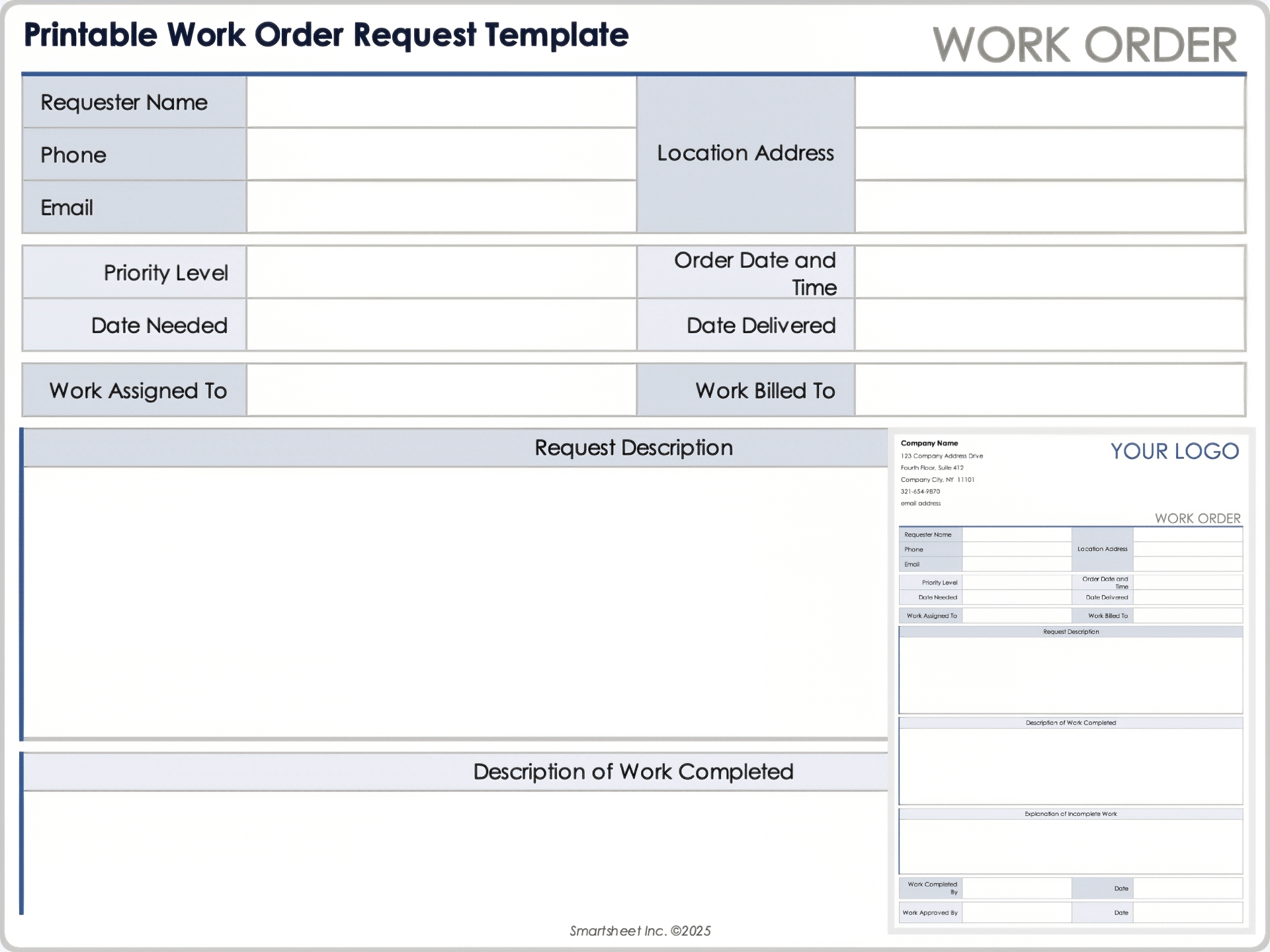 Free Work Order Forms amp Templates All Formats Editable