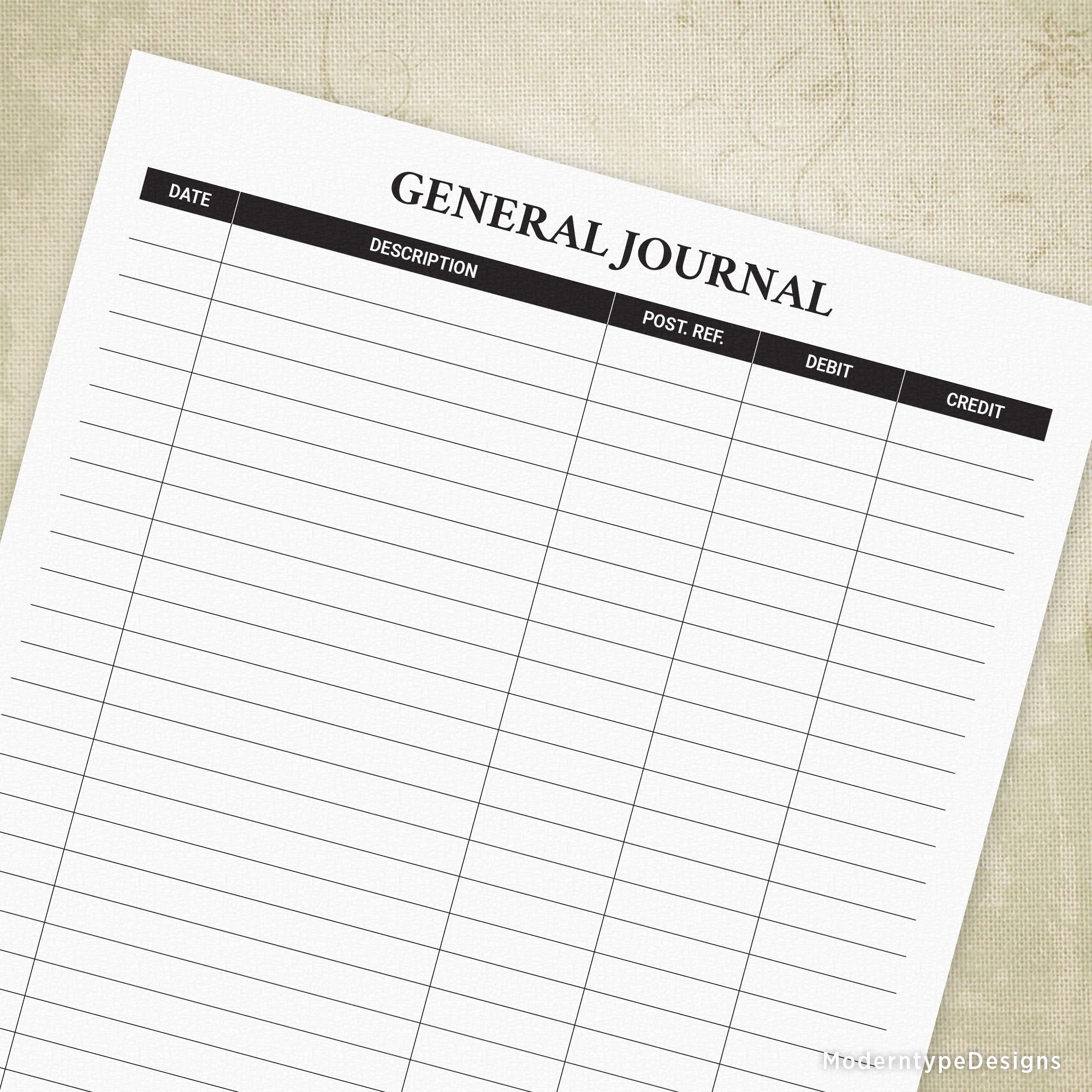 General Journal Template Printable
