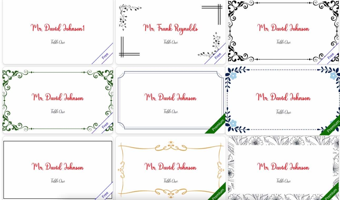 Printable Wedding Place Cards Template