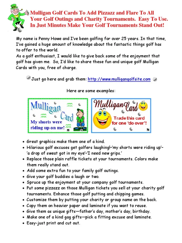 Golf Mulligans Free Mulligan Golf Cards PDF Individual