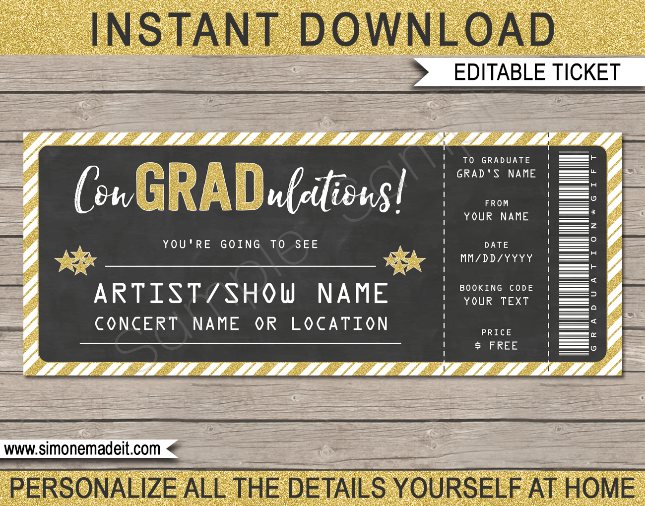 Printable Concert Ticket Gift Template Free
