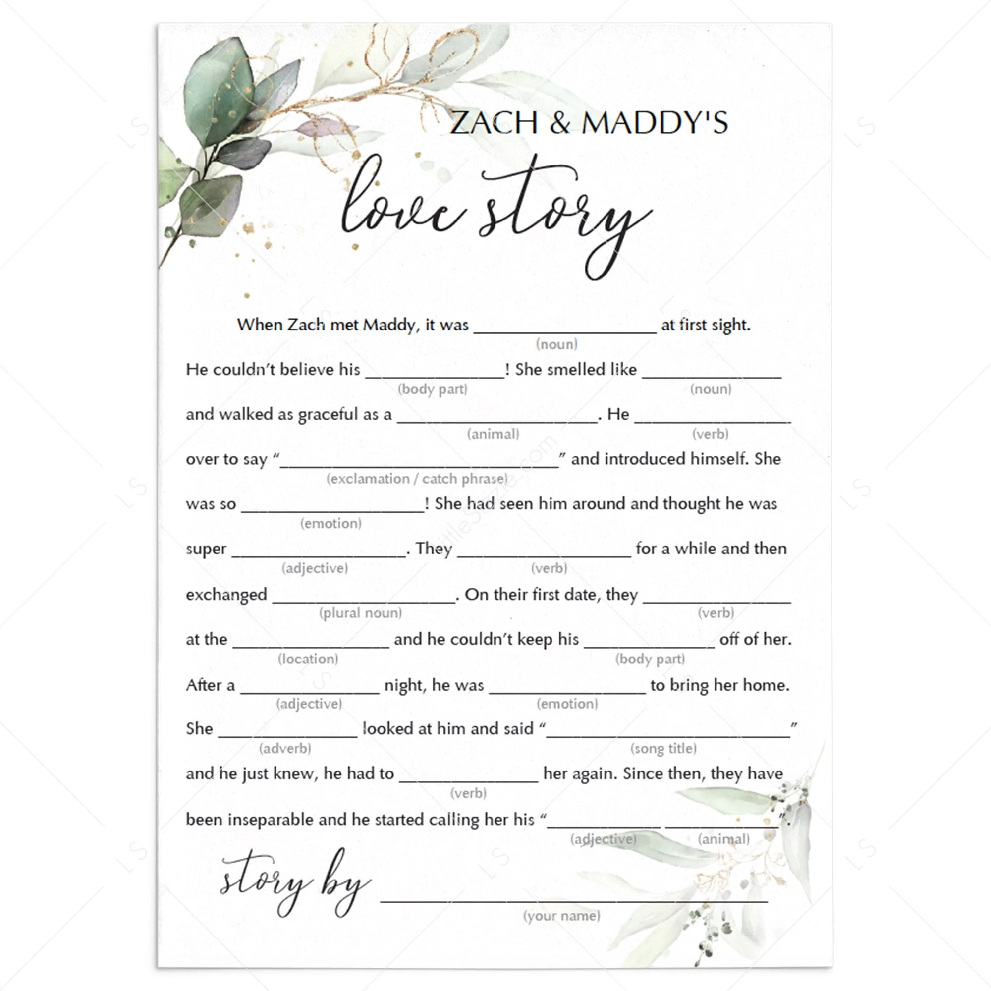 Free Printable Funny Wedding Mad Libs Template