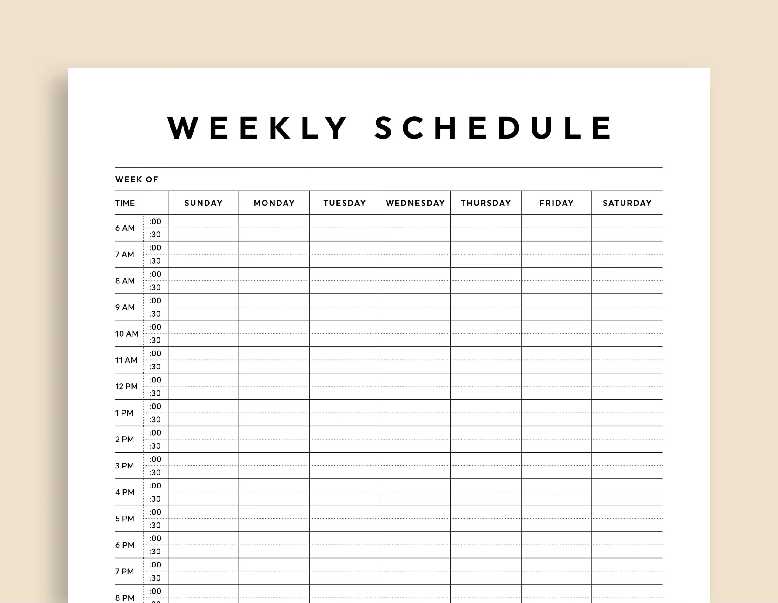 Weekly Schedule Template With Hours Printable