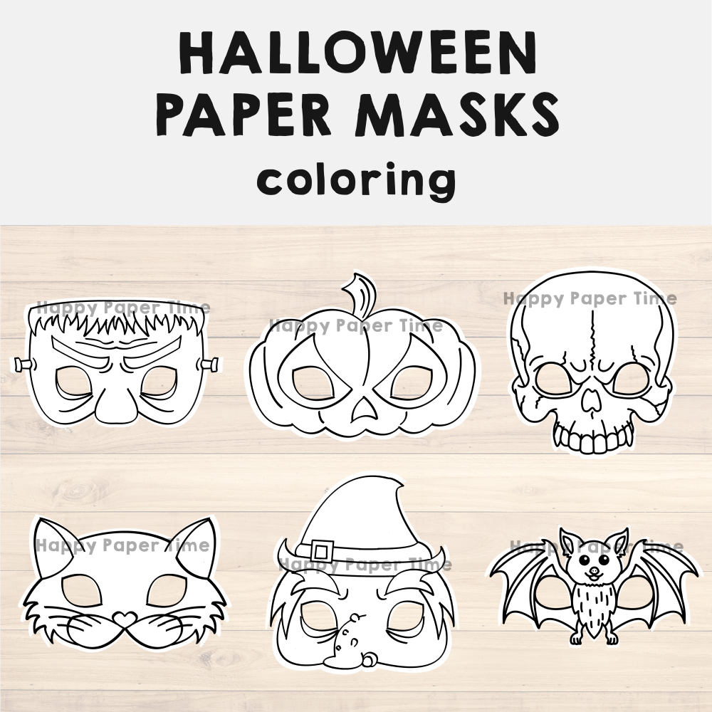 Halloween Paper Masks Printable Coloring Craft Activity Costume