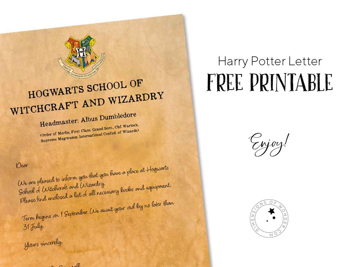 Hogwarts Acceptance Letter Printable Template