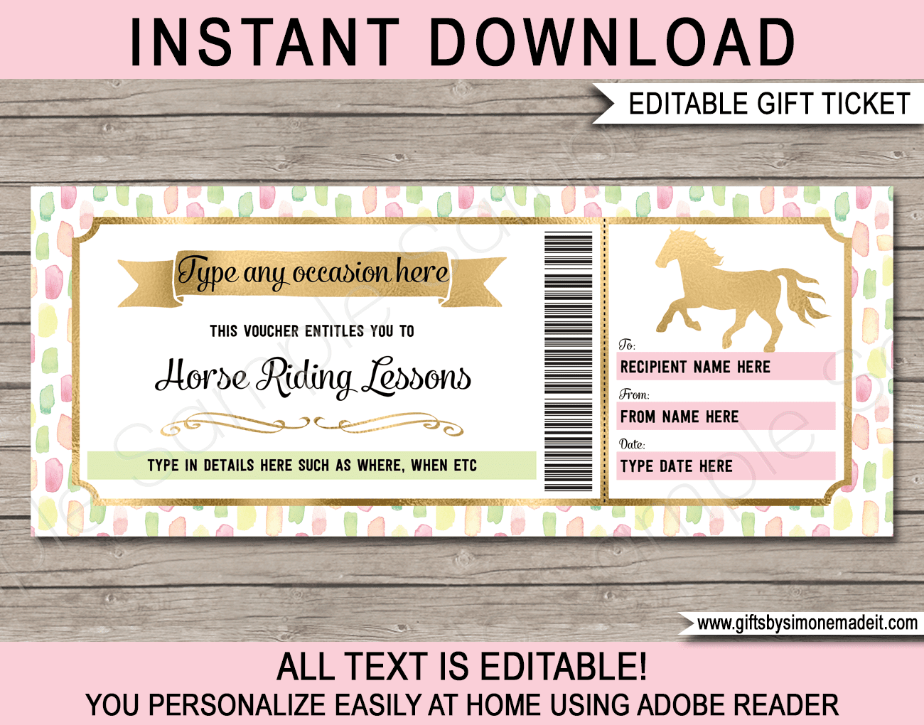 Horse Riding Lessons Gift Voucher amp Sleeve Pretty Pastel Horse Riding Lessons Gift Voucher amp Sleeve Pretty Pastel