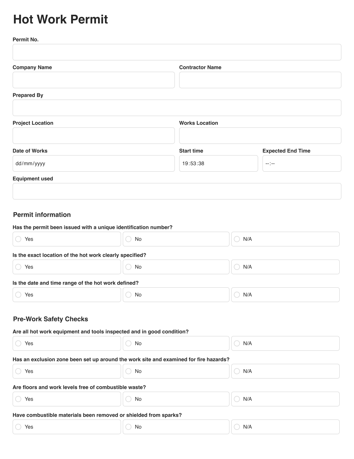 Hot Works Permit Template Free Download Insite