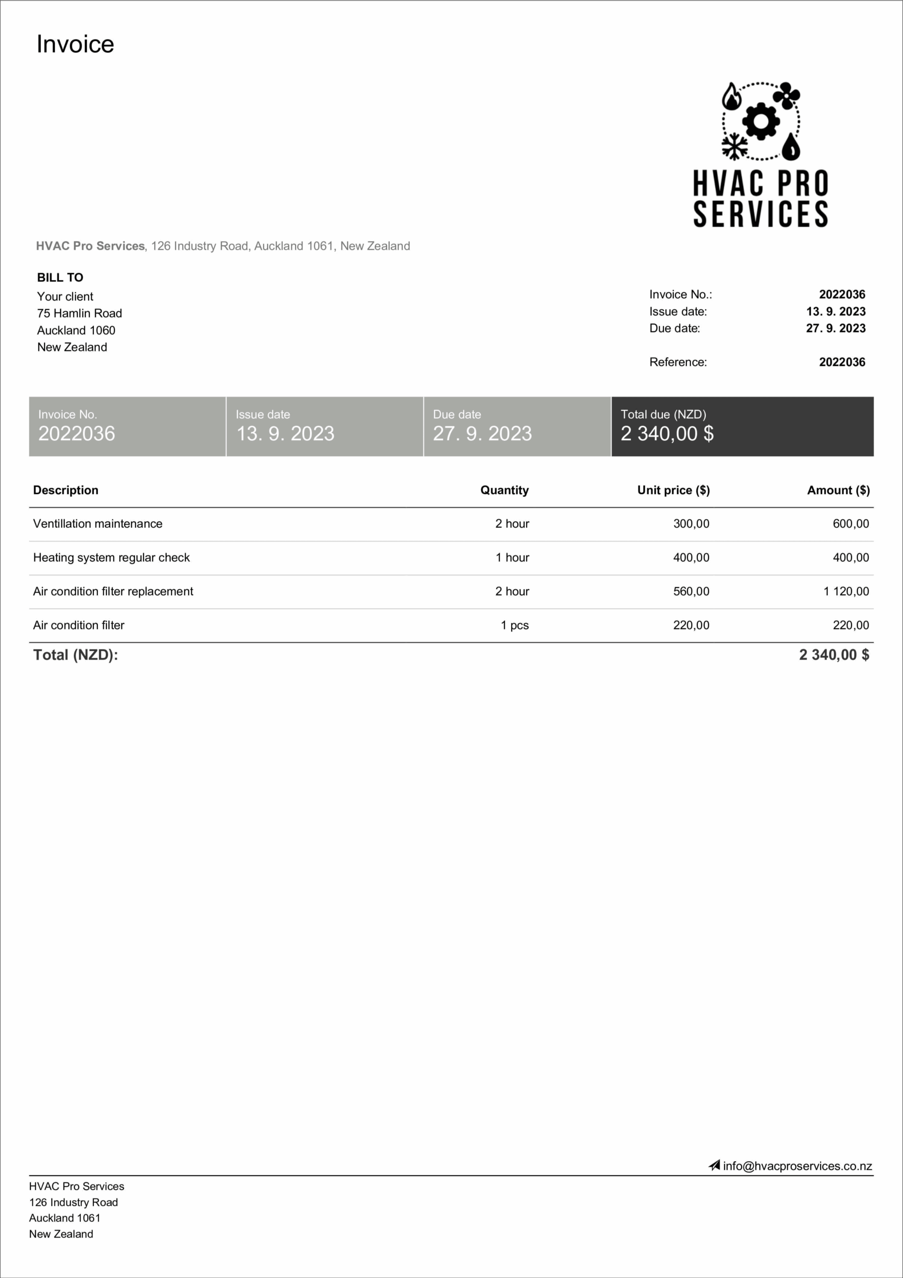 Free Printable Hvac Invoice Template