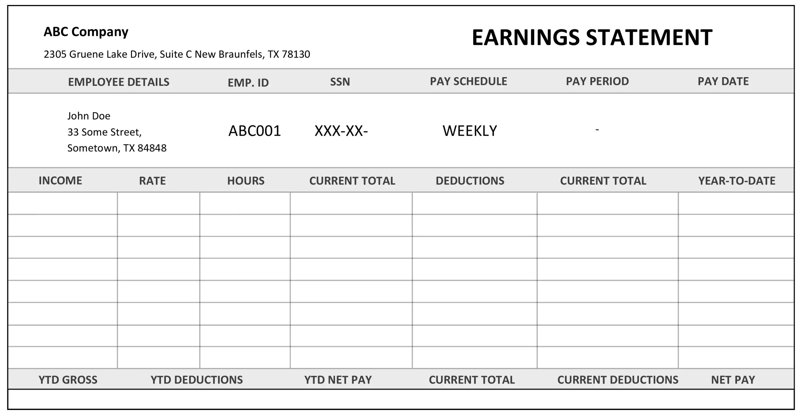 Printable Pay Stub Template