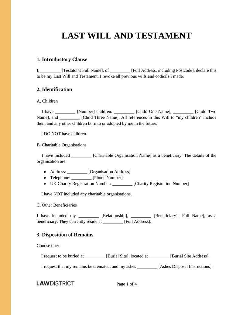 Last Will And Testament Template UK Lawdistrict