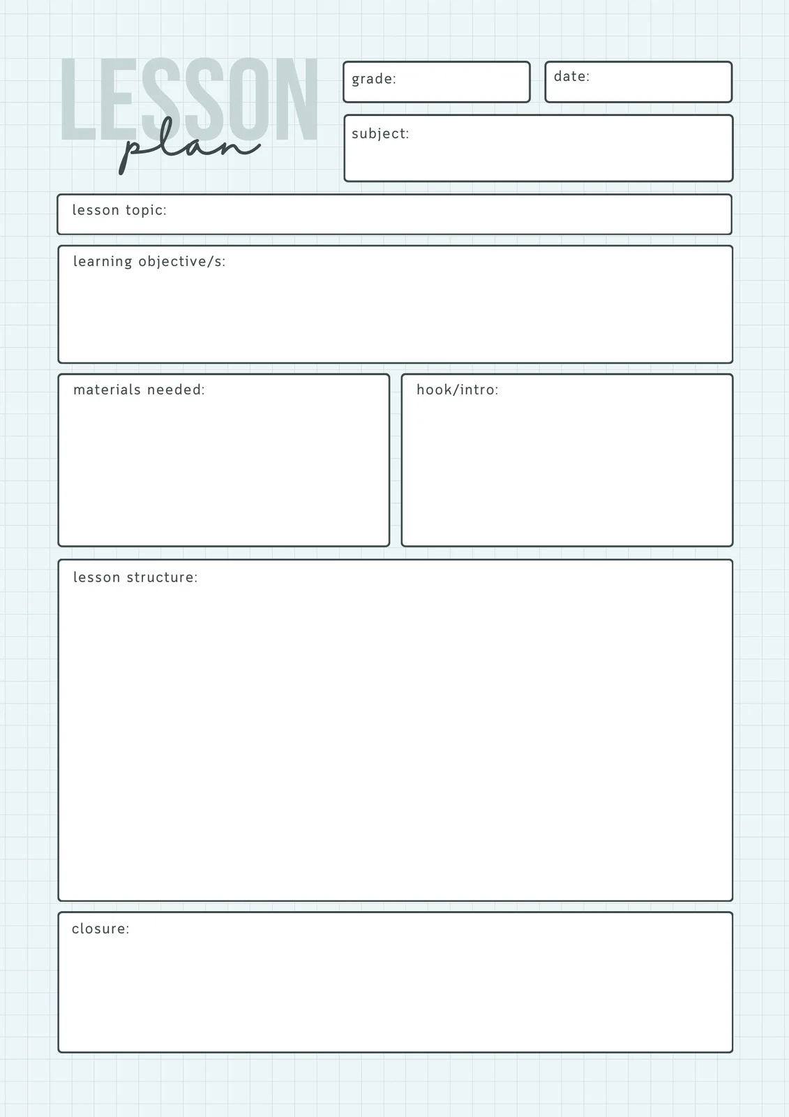 Free Printable Teacher Lesson Plan Template
