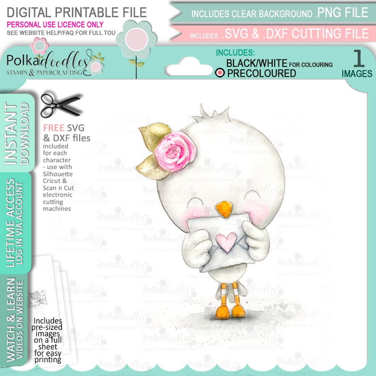 Love Bird Letter precoloured Valentine Wings Of Love Cute Printable Craft Digital Stamp Download With Free SVG DXF Files