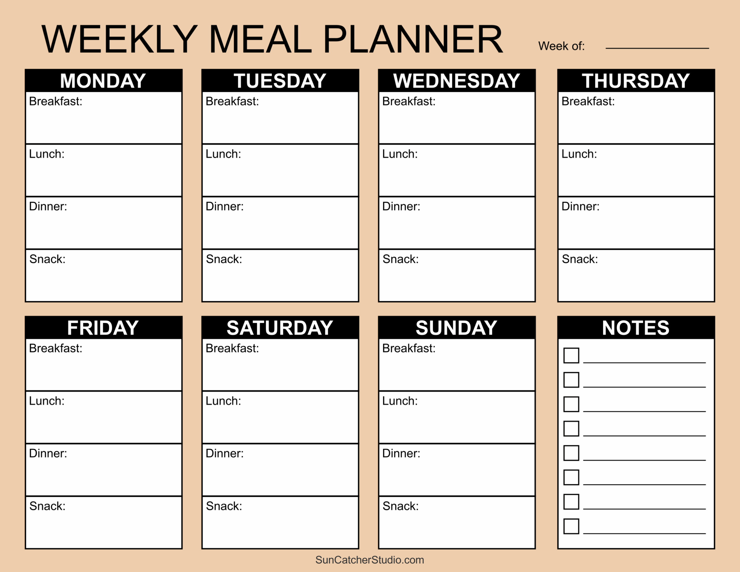 Meal Planners Printable Weekly Menu Templates PDF Free 